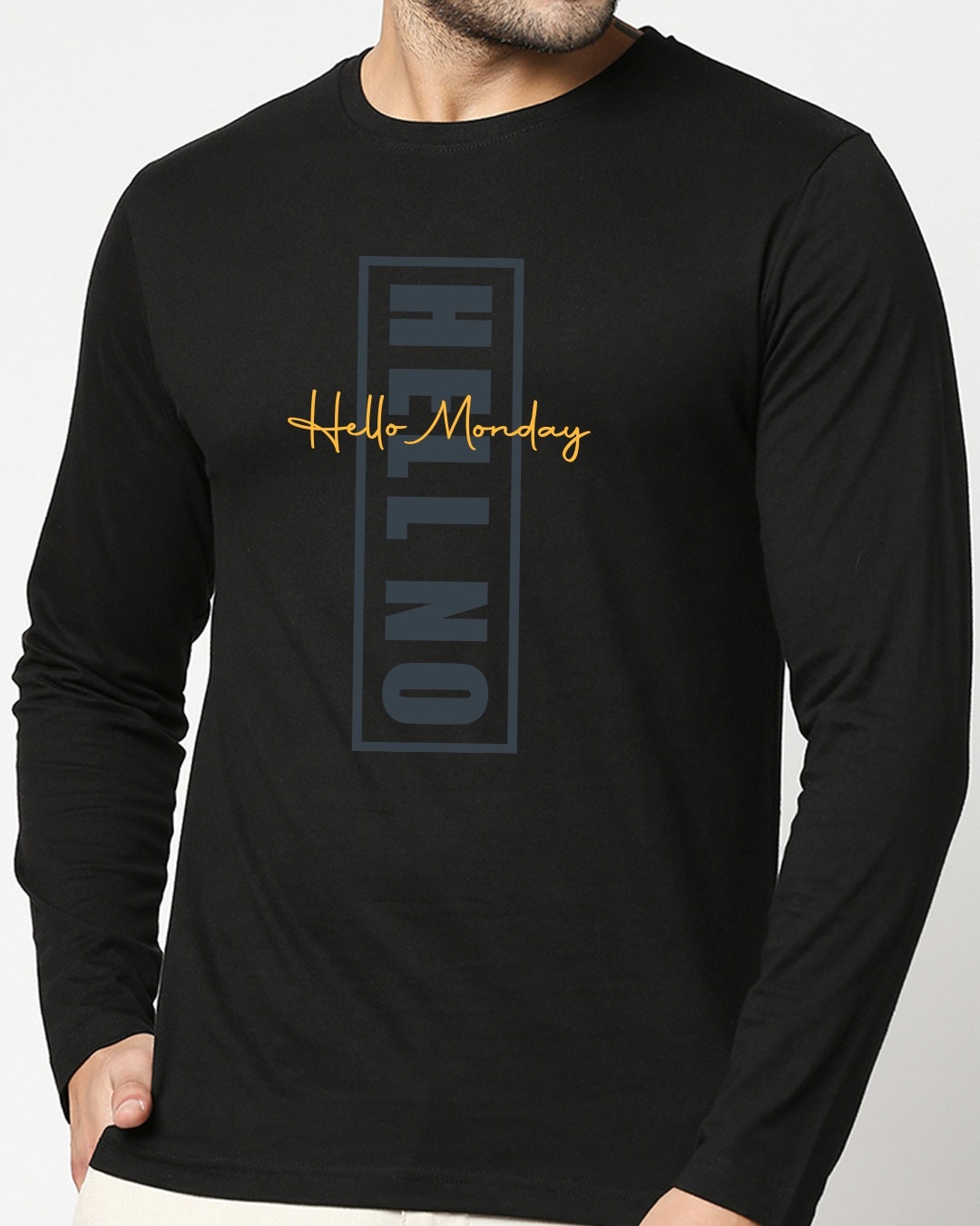 Shop Hell No Monday Full Sleeve T-Shirt Black-Back
