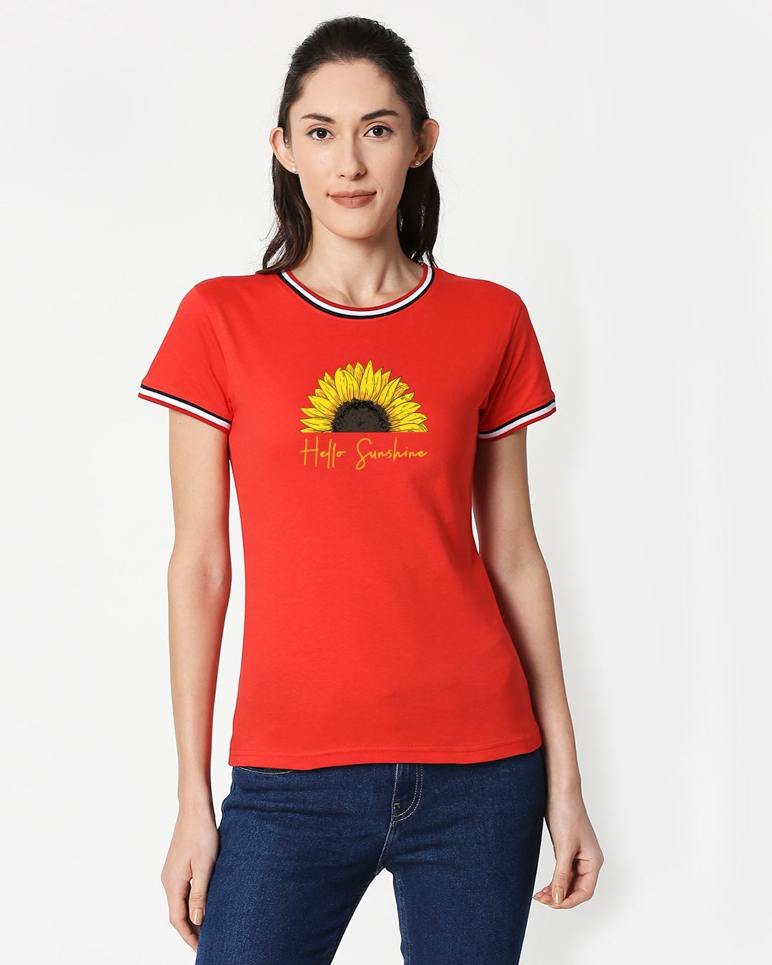 Shop Hello Sunshine Crewneck Varsity Rib T-Shirt Multicolor-Front