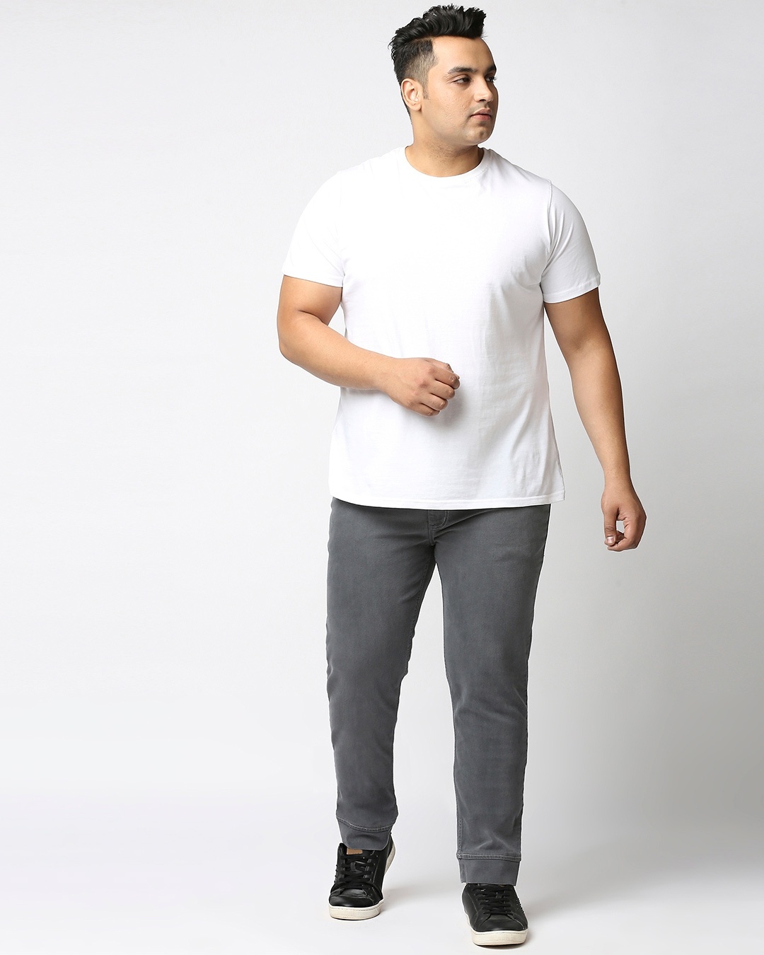 Shop Plus Size Men Grey Jogger Fit Mid Rise Clean Look Joggers Jeans-Full