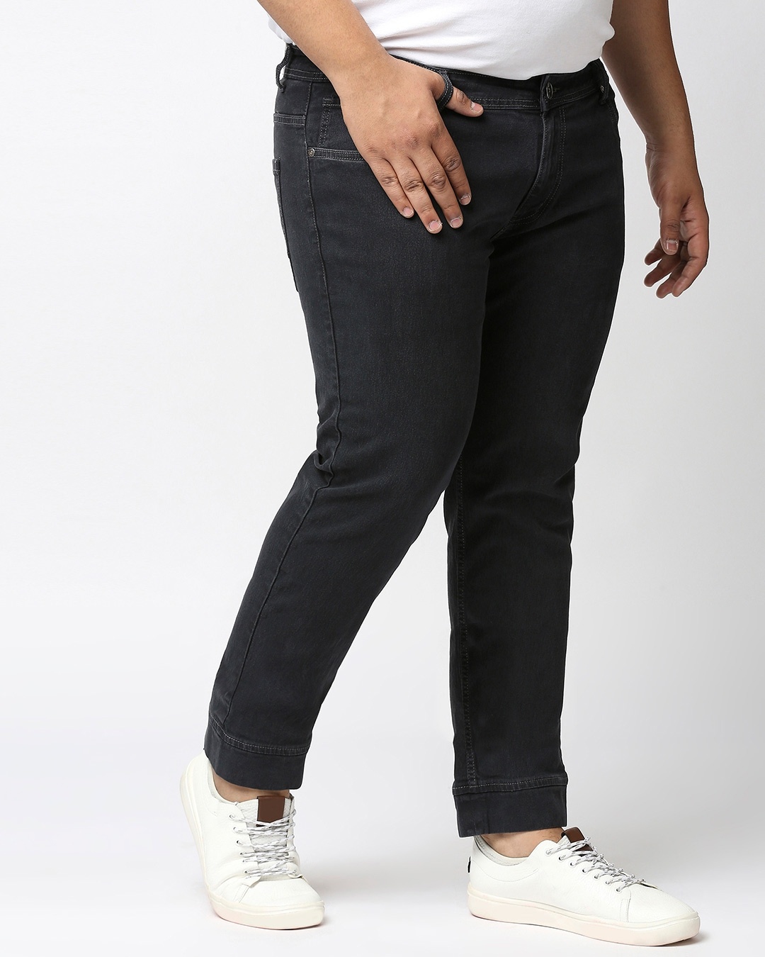 Shop Plus Size Men Grey Jogger Fit Mid Rise Clean Look Joggers Jeans-Back