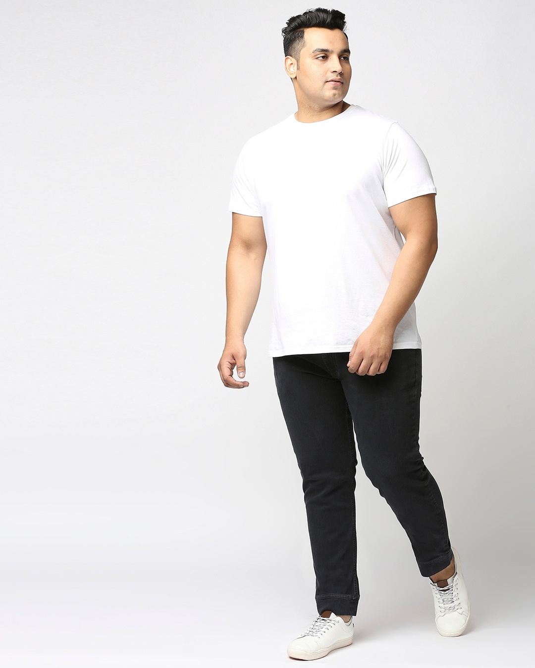 Shop Plus Size Men Grey Jogger Fit Mid Rise Clean Look Joggers Jeans-Full