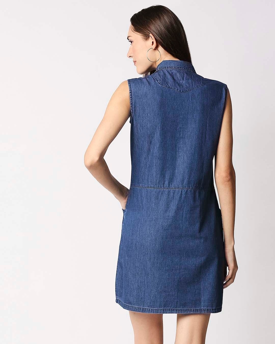 Shop Women Blue Solid Shirt Dress-Design