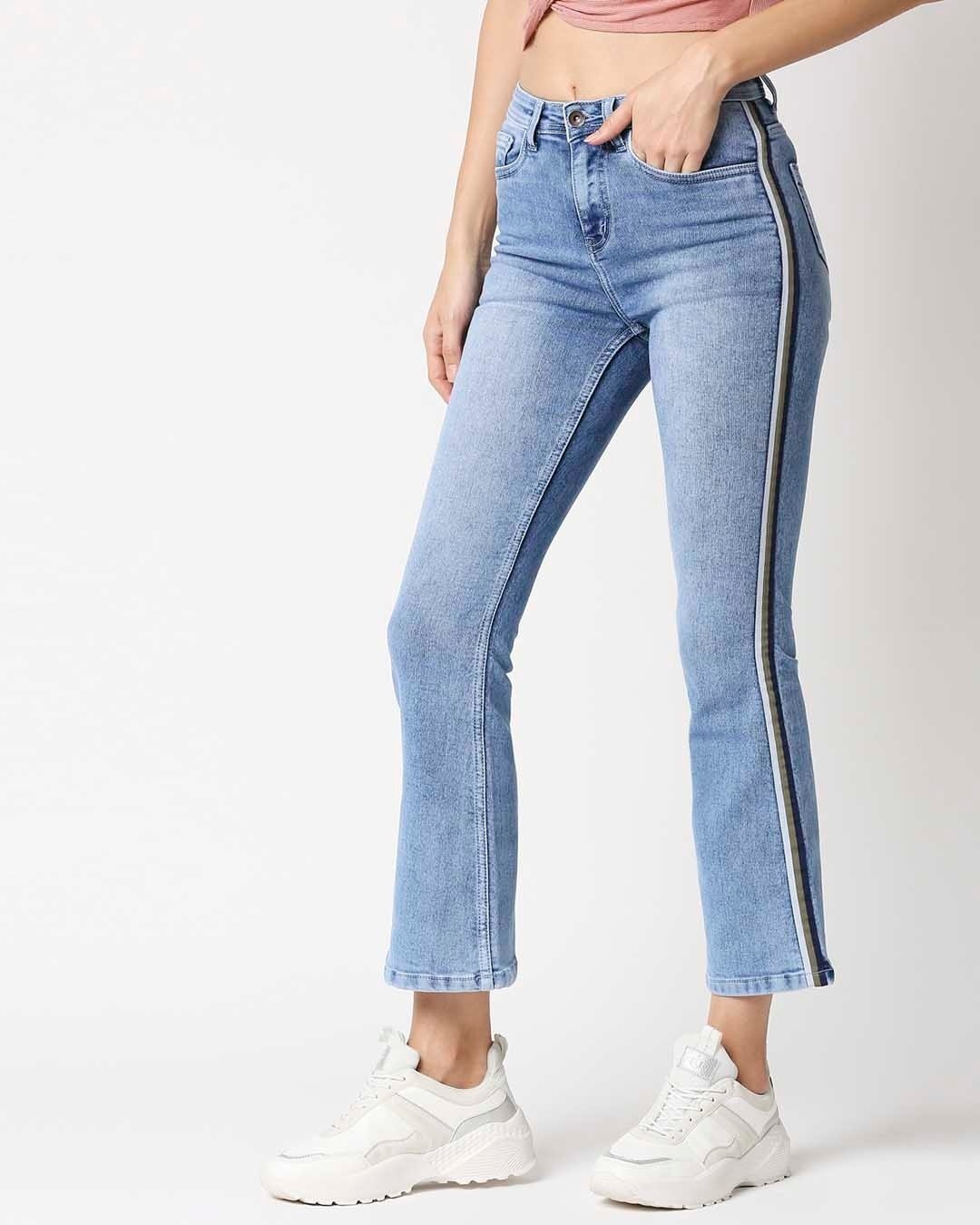 Shop Women Boot Cut Fit High Rise Clean Look Cropped Jeans-Back