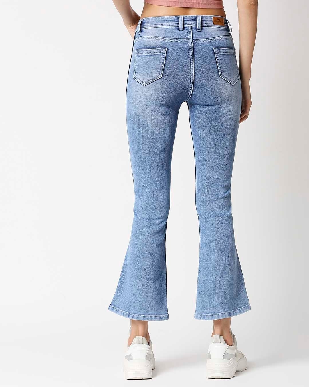 Shop Women Boot Cut Fit High Rise Clean Look Cropped Jeans-Design