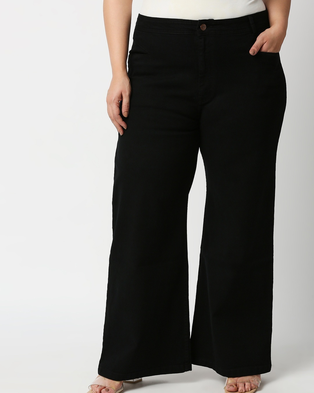 Buy High Star Women's Black Wide Leg High Rise Plus Size Jeans for