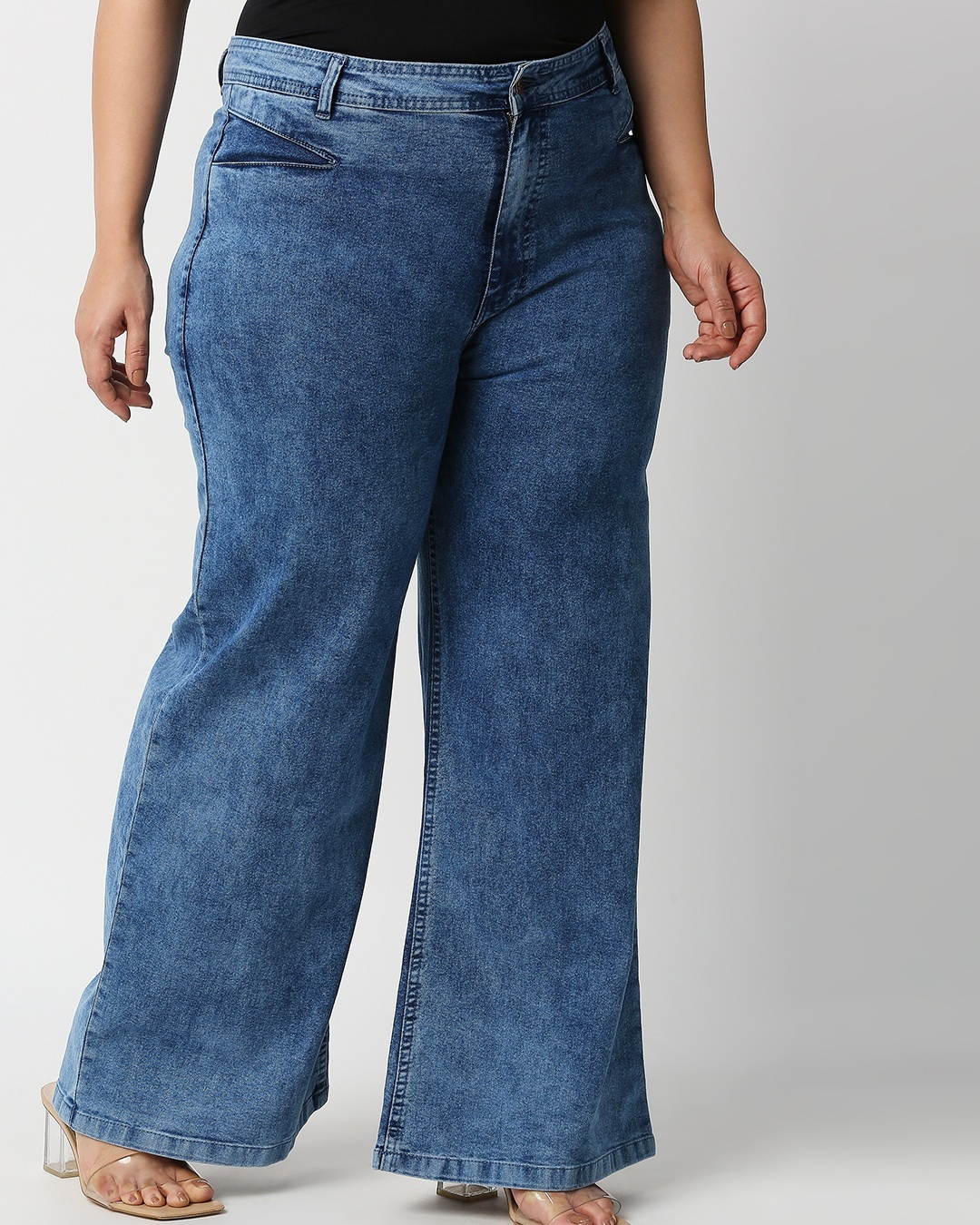 Buy High Star Women's Blue Wide Leg High Rise Plus Size Jeans for Women