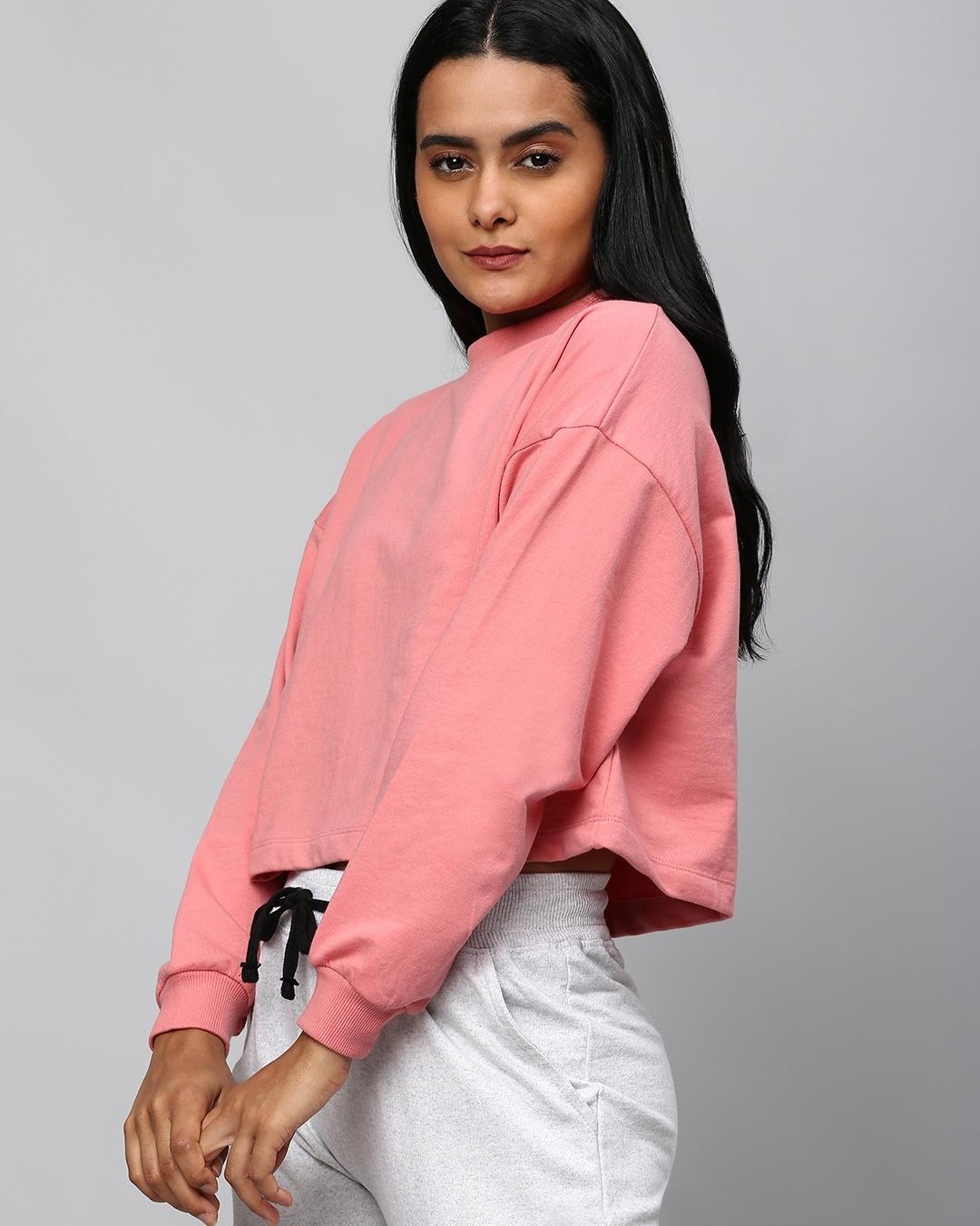 Shop Women's Pink Relaxed Fit Crop Sweatshirt-Back