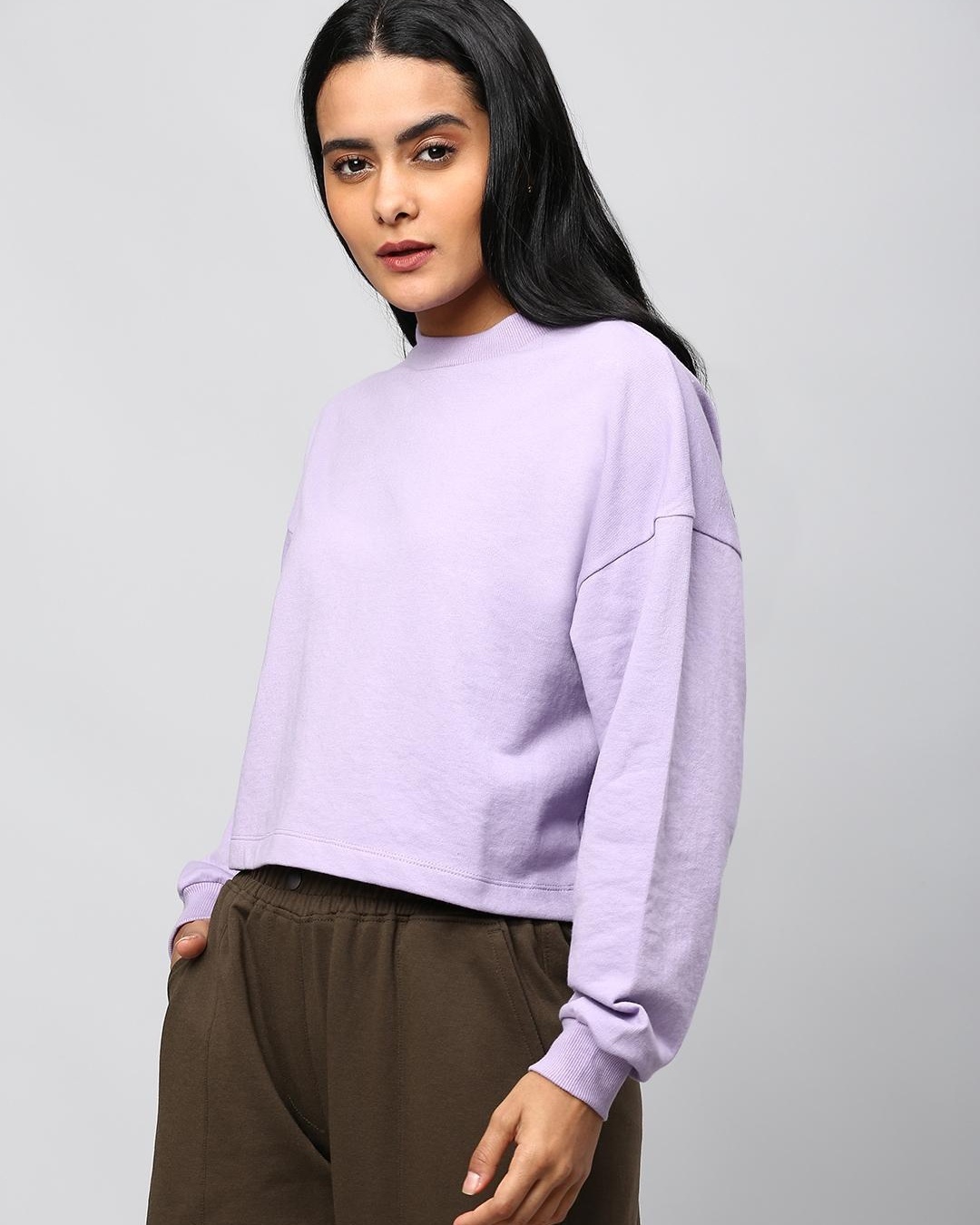 Shop Women's Purple Relaxed Fit Crop Sweatshirt-Back