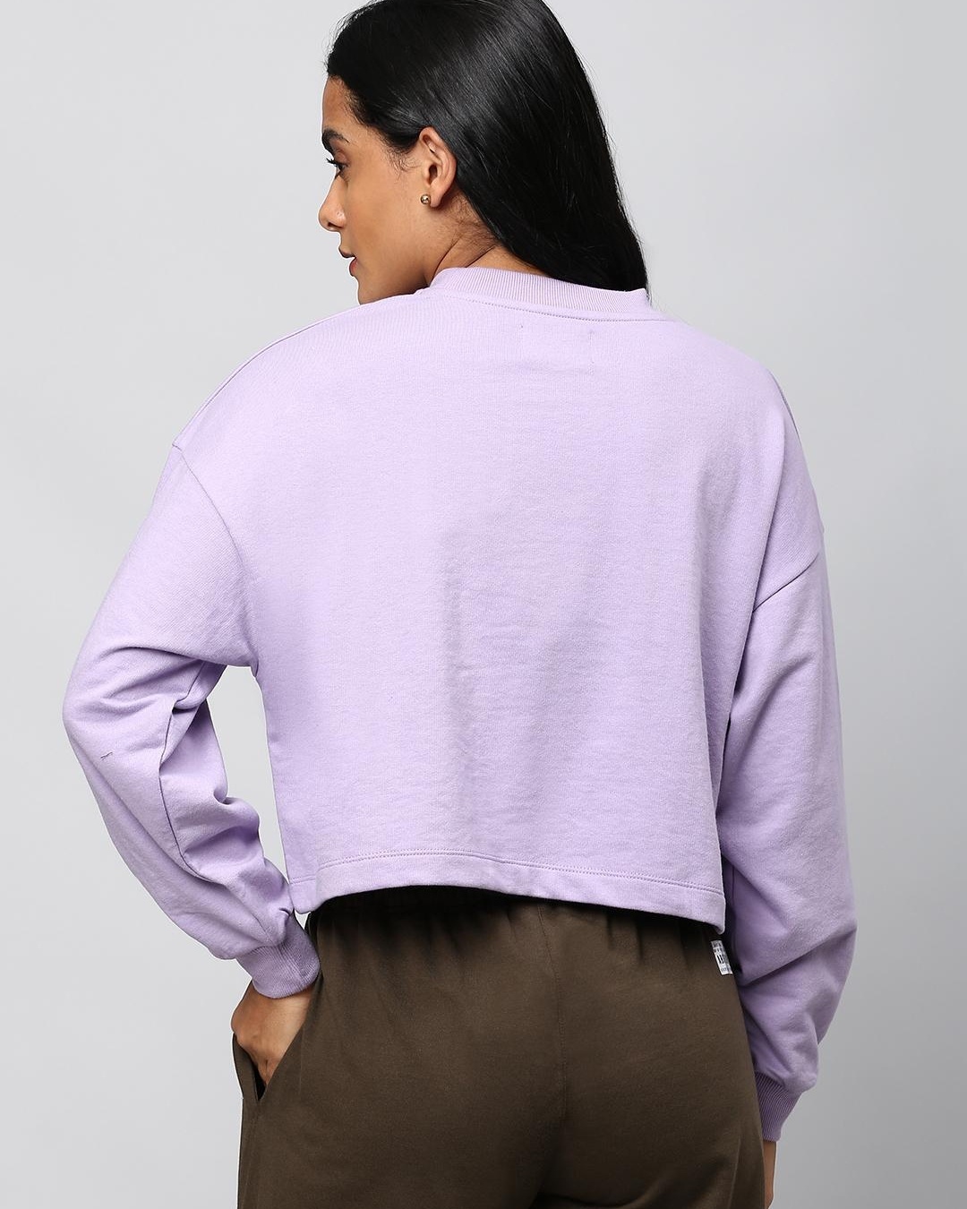 Shop Women's Purple Relaxed Fit Crop Sweatshirt-Full