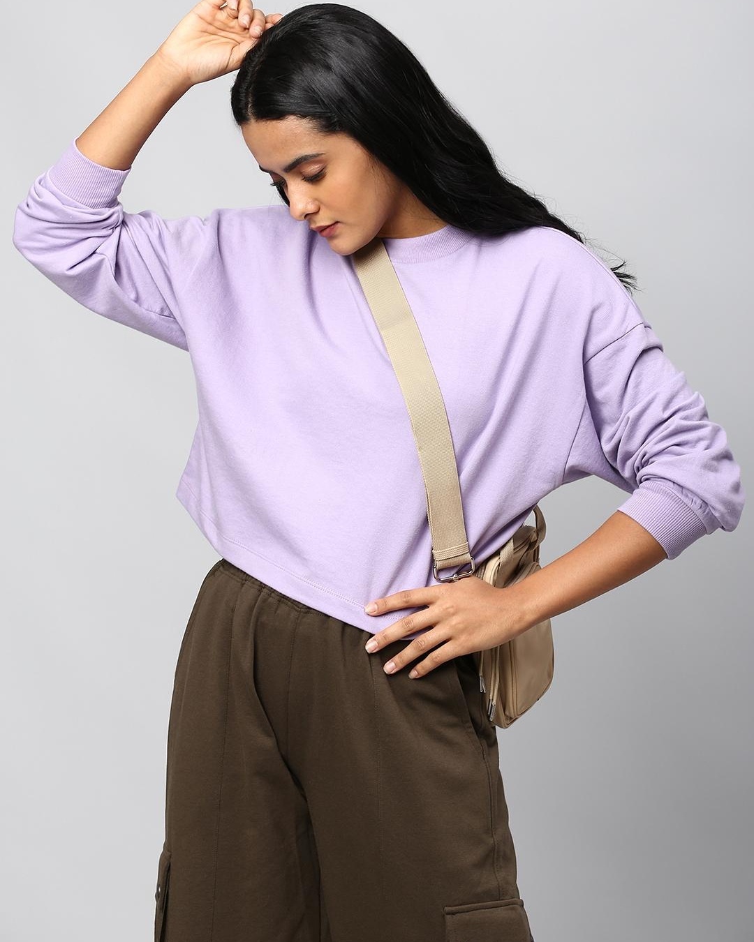 Shop Women's Purple Relaxed Fit Crop Sweatshirt