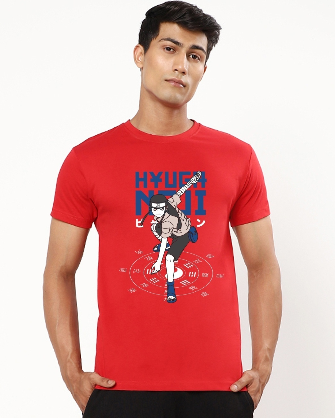 Shop Men's Red Hyuga Negi Byakugan Graphic Printed T-shirt-Front