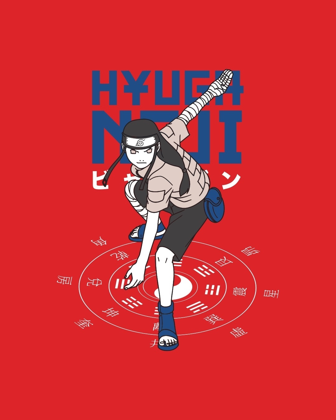 Shop Men's Red Hyuga Negi Byakugan Graphic Printed T-shirt-Full