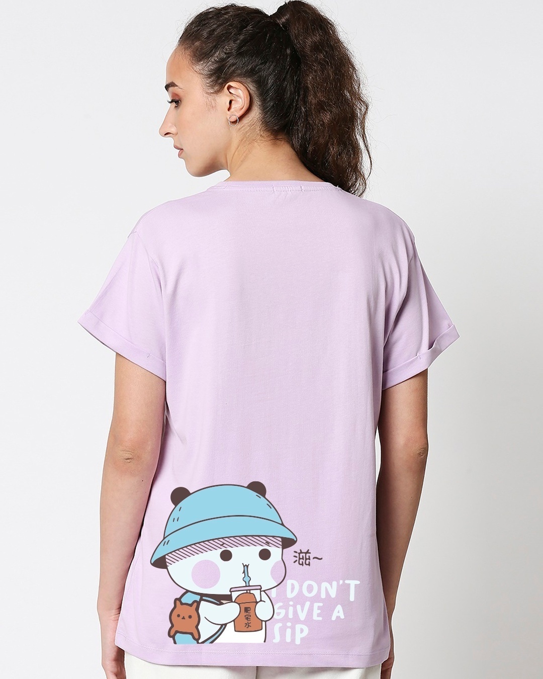 Shop Women's Purple I Don't Give A Sip Graphic Printed Boyfriend T-shirt-Design