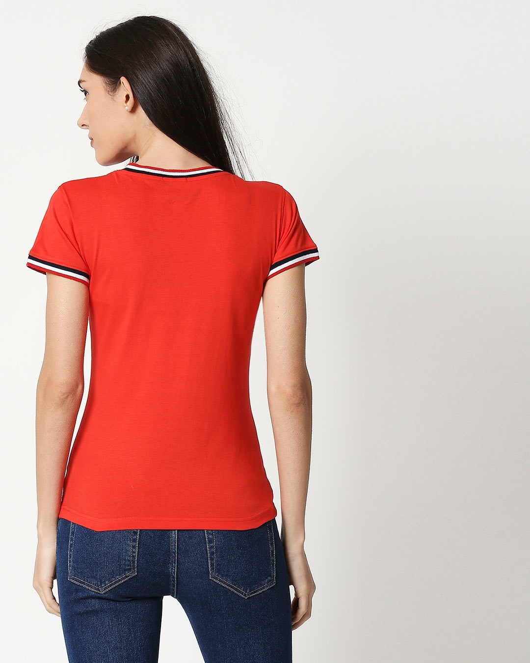 Shop Imperial Red V-Neck Varsity Rib T-shirt-Design