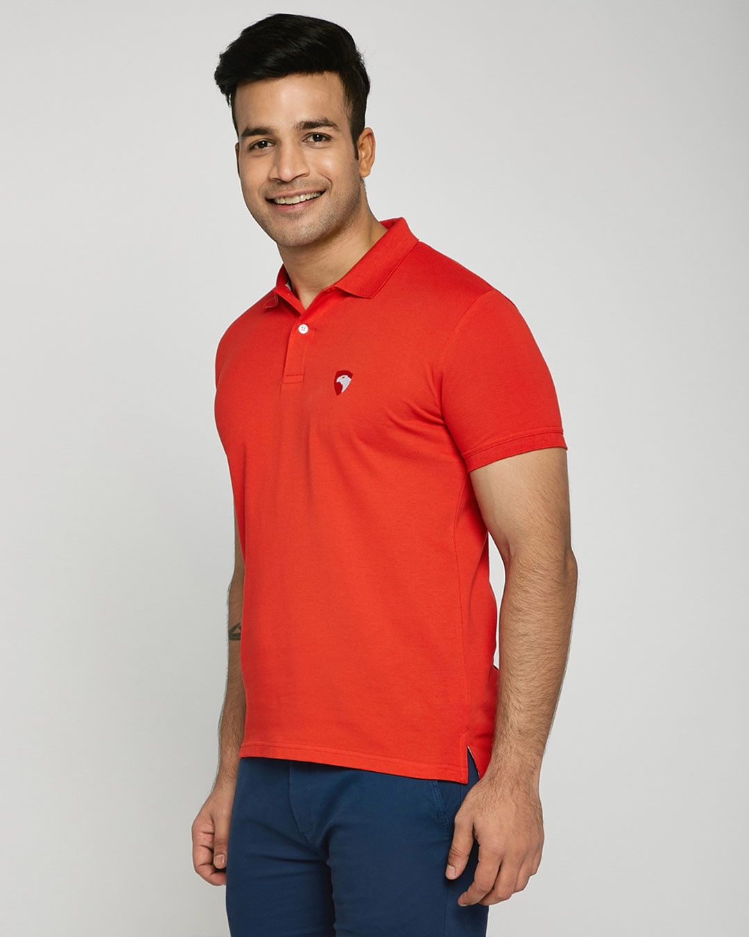 Shop Imperial Red-White Contrast Collar Pique Polo T-Shirt-Back