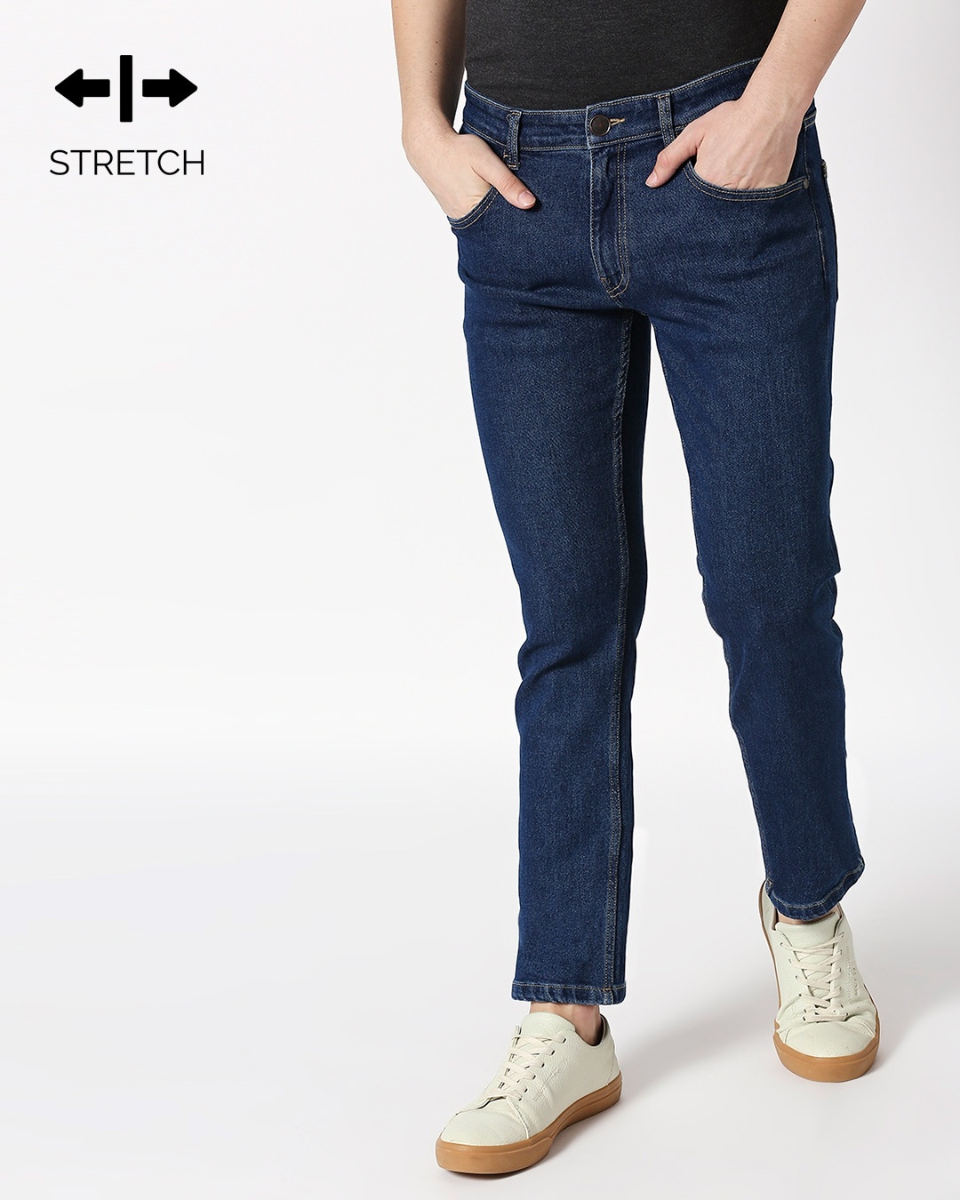 Cheap Simple Stretch Slim Male Jeans Trousers Elastic Waist Drawstring  Fashion Feet Denim Pants Men | Joom