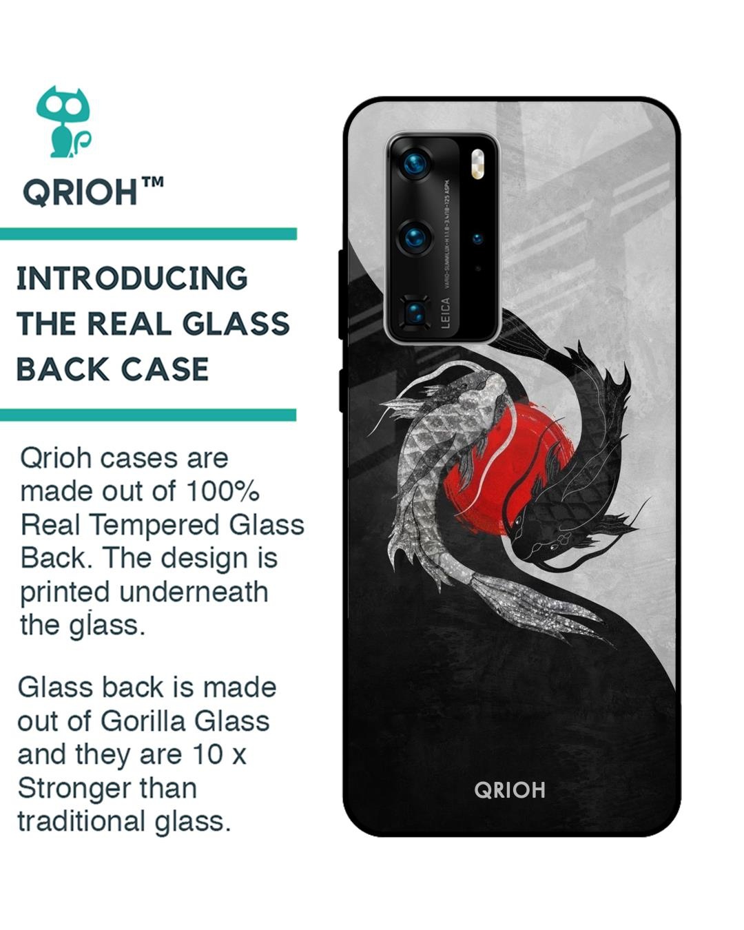Shop Japanese Art Printed Premium Glass Cover For Huawei P40 Pro (Impact Resistant, Matte Finish)-Back