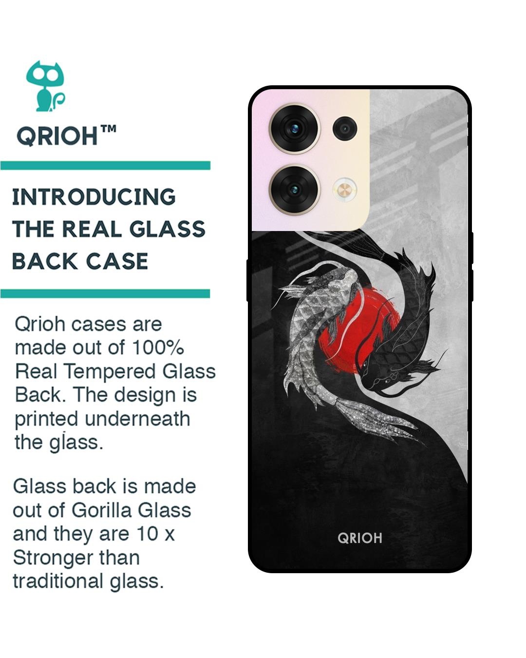 Shop Japanese Art Printed Premium Glass Cover for Oppo Reno8 5G (Shock Proof, Scratch Resistant)-Back