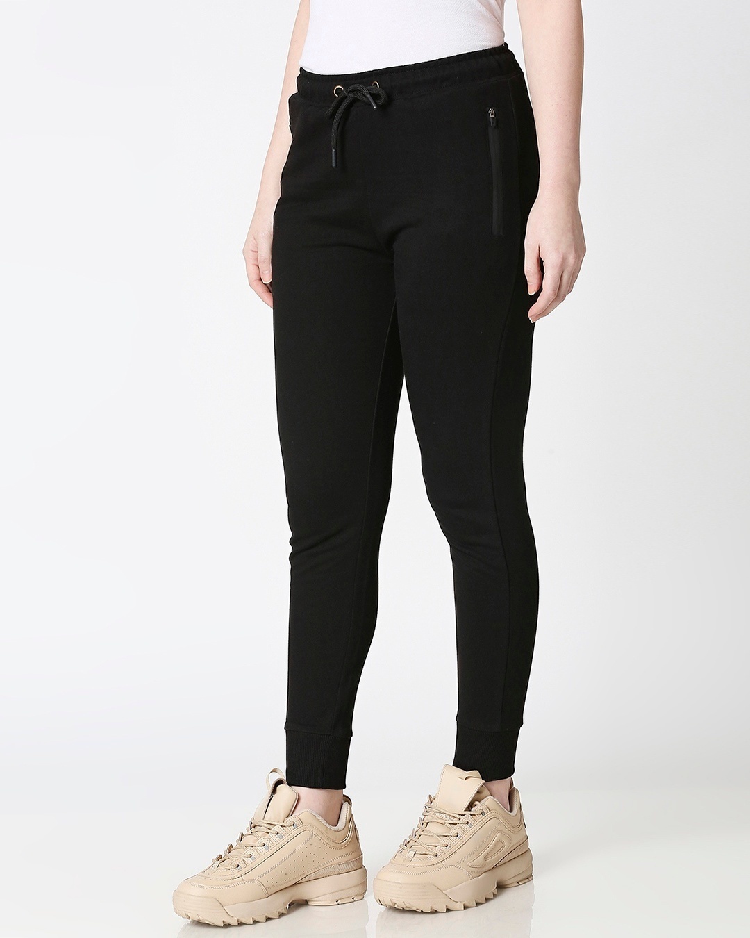 Shop Jet Black Jogger Pants With Zipper-Design