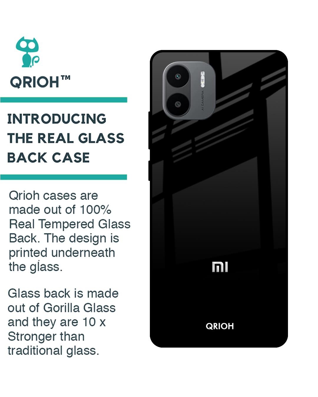 Shop Jet Black Premium Glass Case for Redmi A1 (Shock Proof, Scratch Resistant)-Back