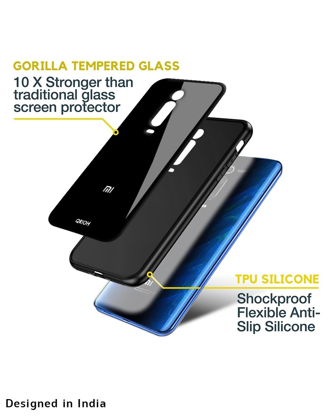 Shop Jet Black Premium Glass Case for Redmi A1+ (Shock Proof, Scratch Resistant)-Design