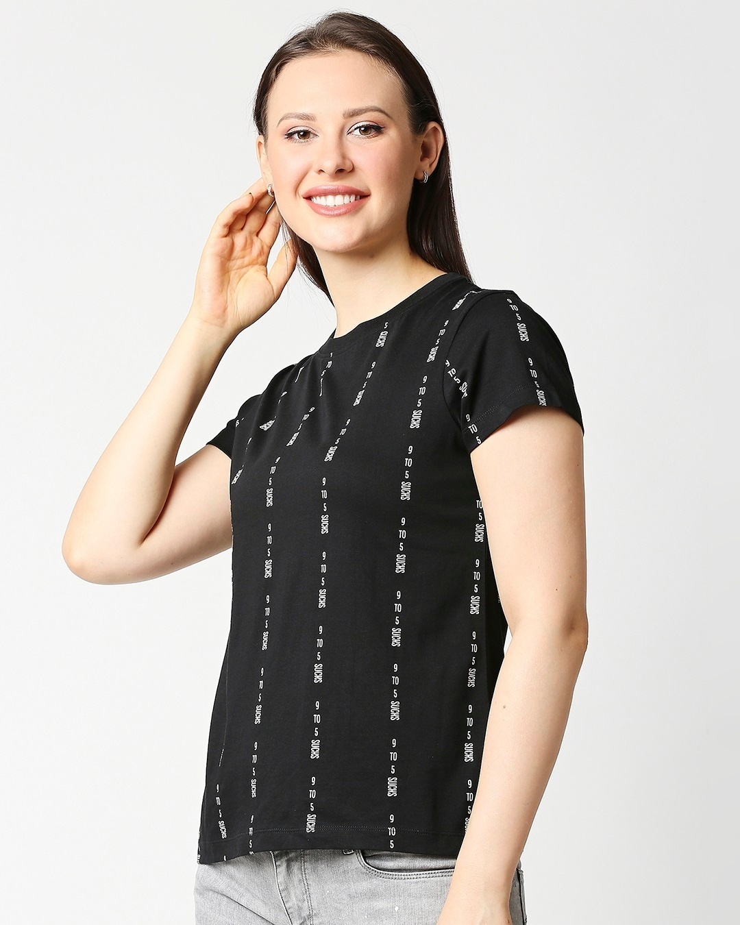 Shop Job Insanity All Over Printed Women Half Sleeve Black T-Shirt-Design