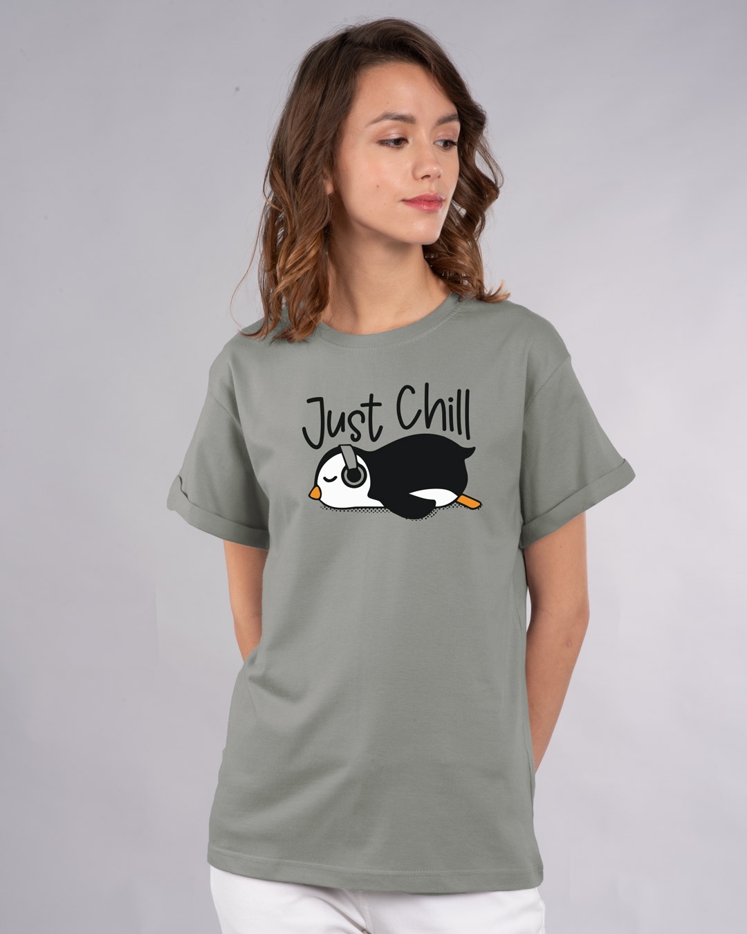 Shop Just Chill-penguin Boyfriend T-Shirt-Front