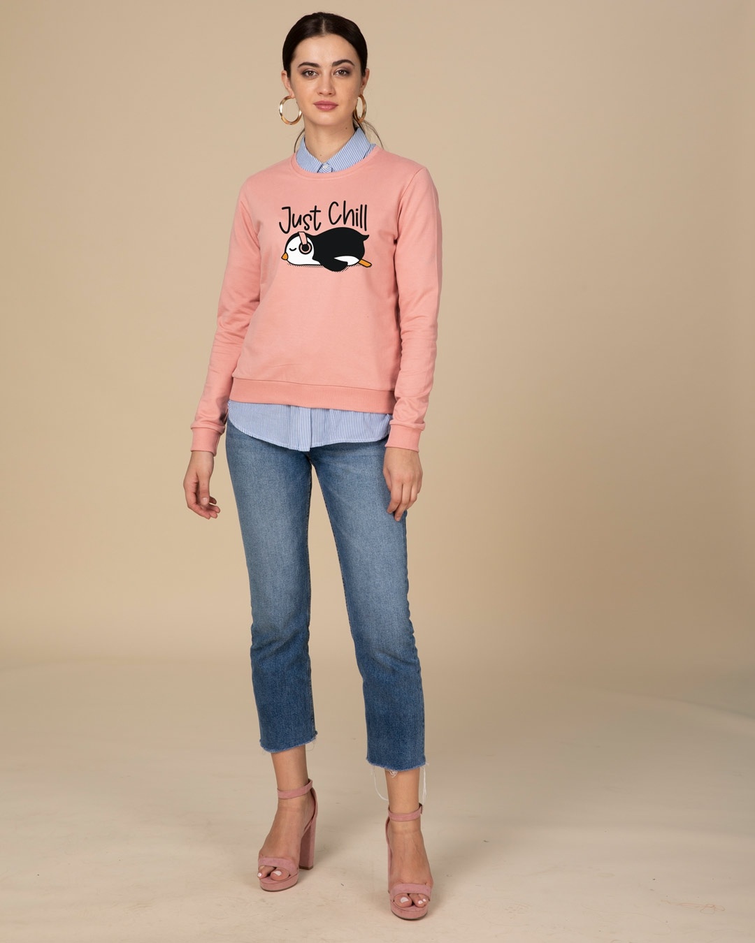 Shop Just Chill-penguin Fleece Light Sweatshirt-Design