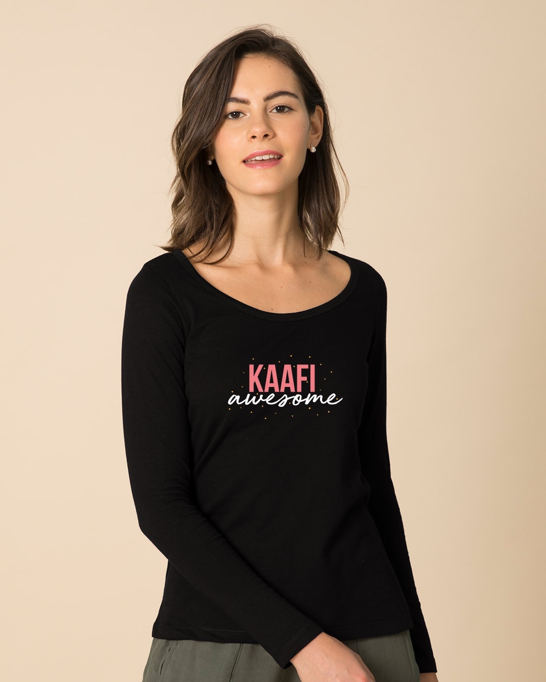 Shop Kaafi Awesome Scoop Neck Full Sleeve T-Shirt-Front