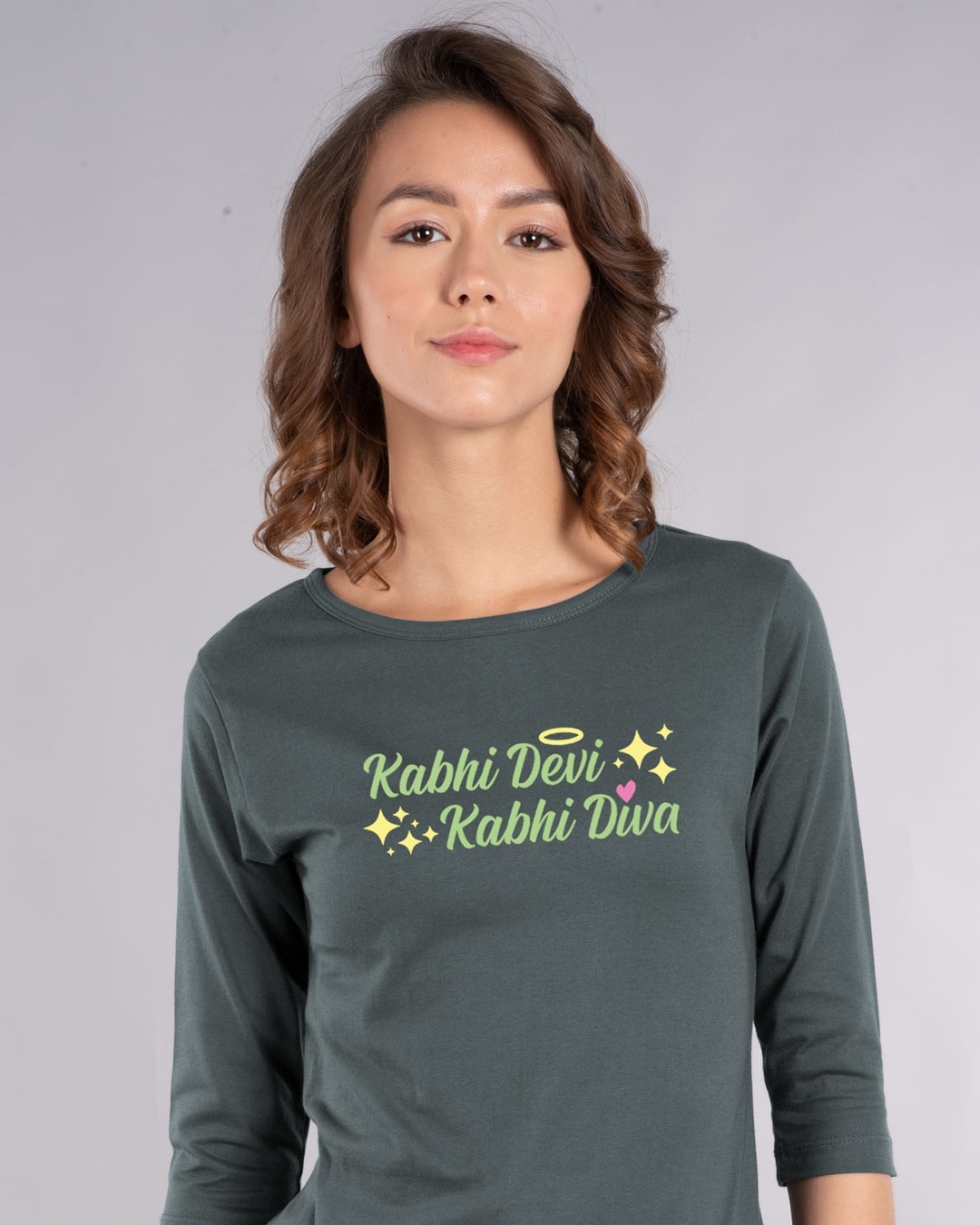 Shop Kabhi Devi Kabhi Diva Round Neck 3/4th Sleeve T-Shirt-Front