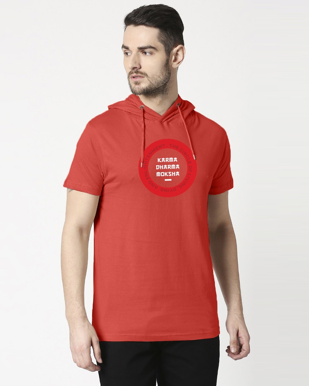 Shop Karma Dharma Moksha Half Sleeve Hoodie T-shirt-Front