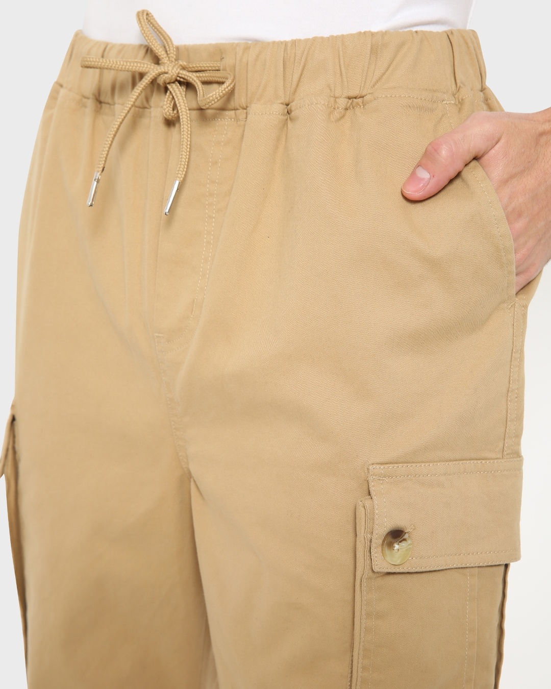 Shop Khaki Elastic Waistband Cargo Pants
