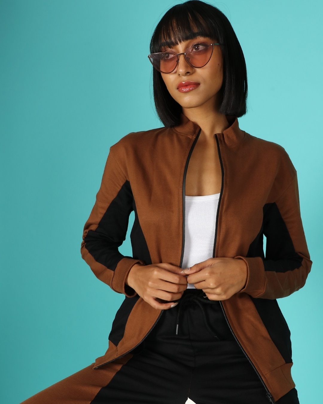 Shop Women's Killer Brown Color Block Jacket-Front