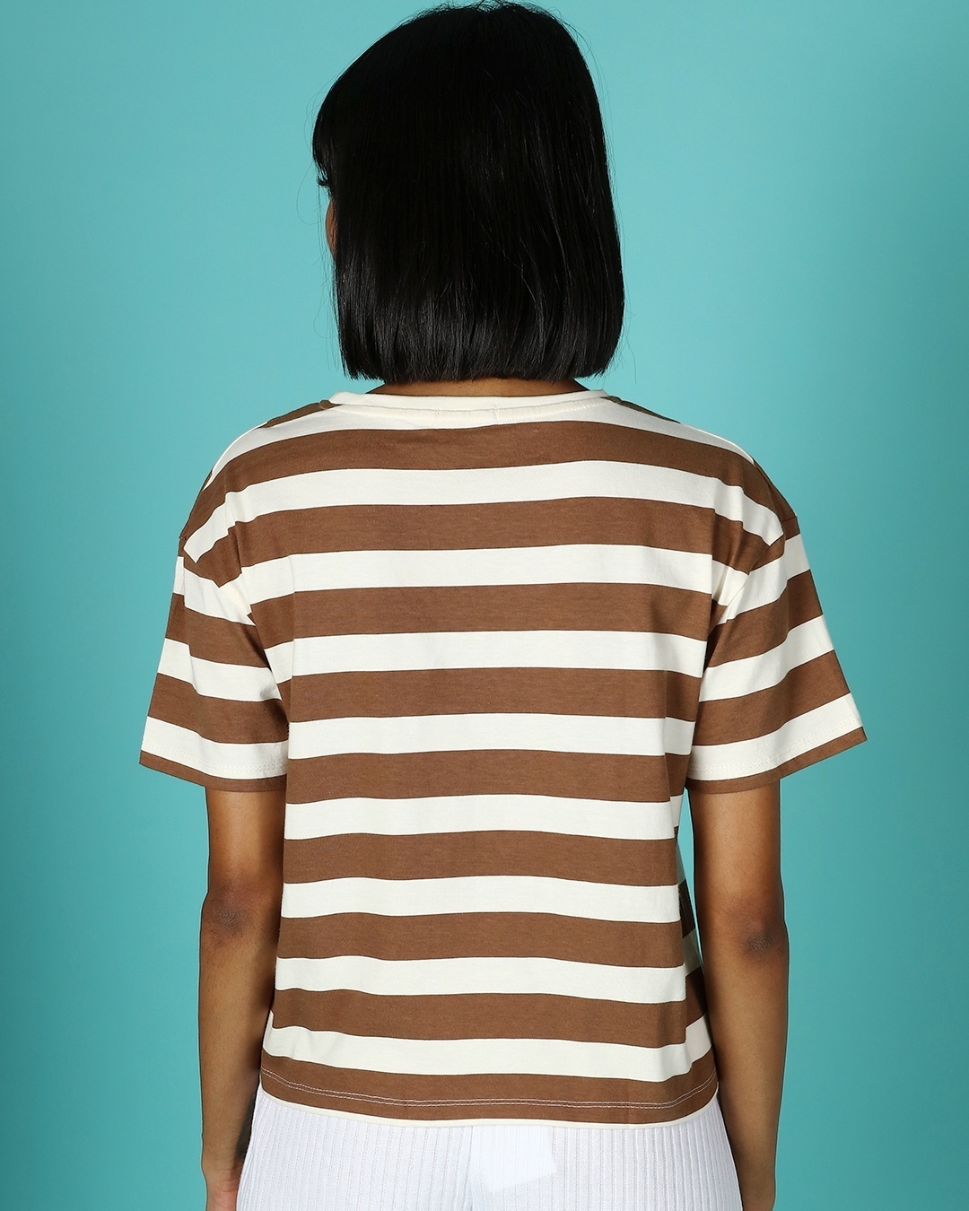 Shop Women's Brown & White Stripe Relaxed Fit Short Top-Design