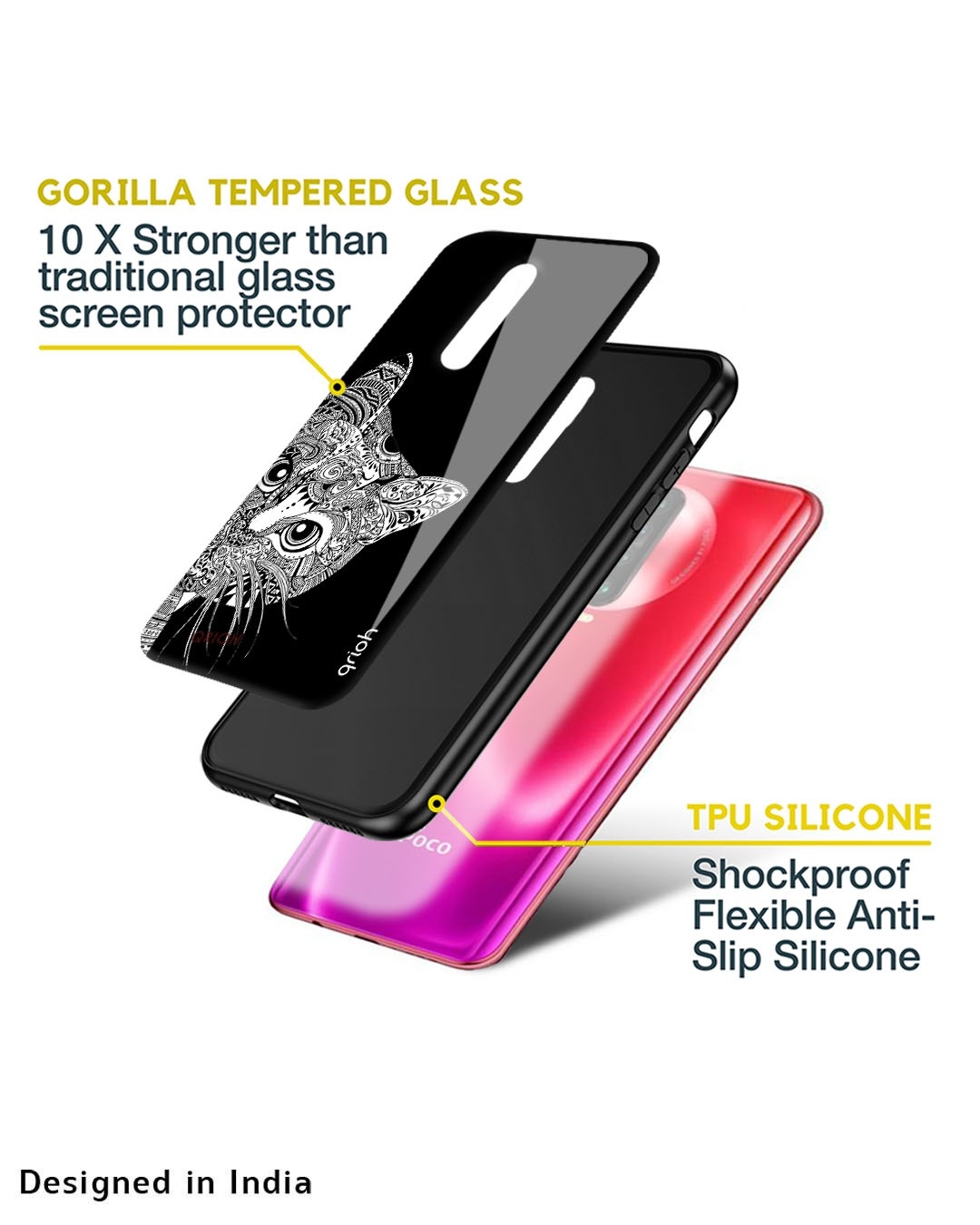 Shop Kitten Mandala Printed Premium Glass Case for Poco M4 5G (Shock Proof,Scratch Resistant)-Design