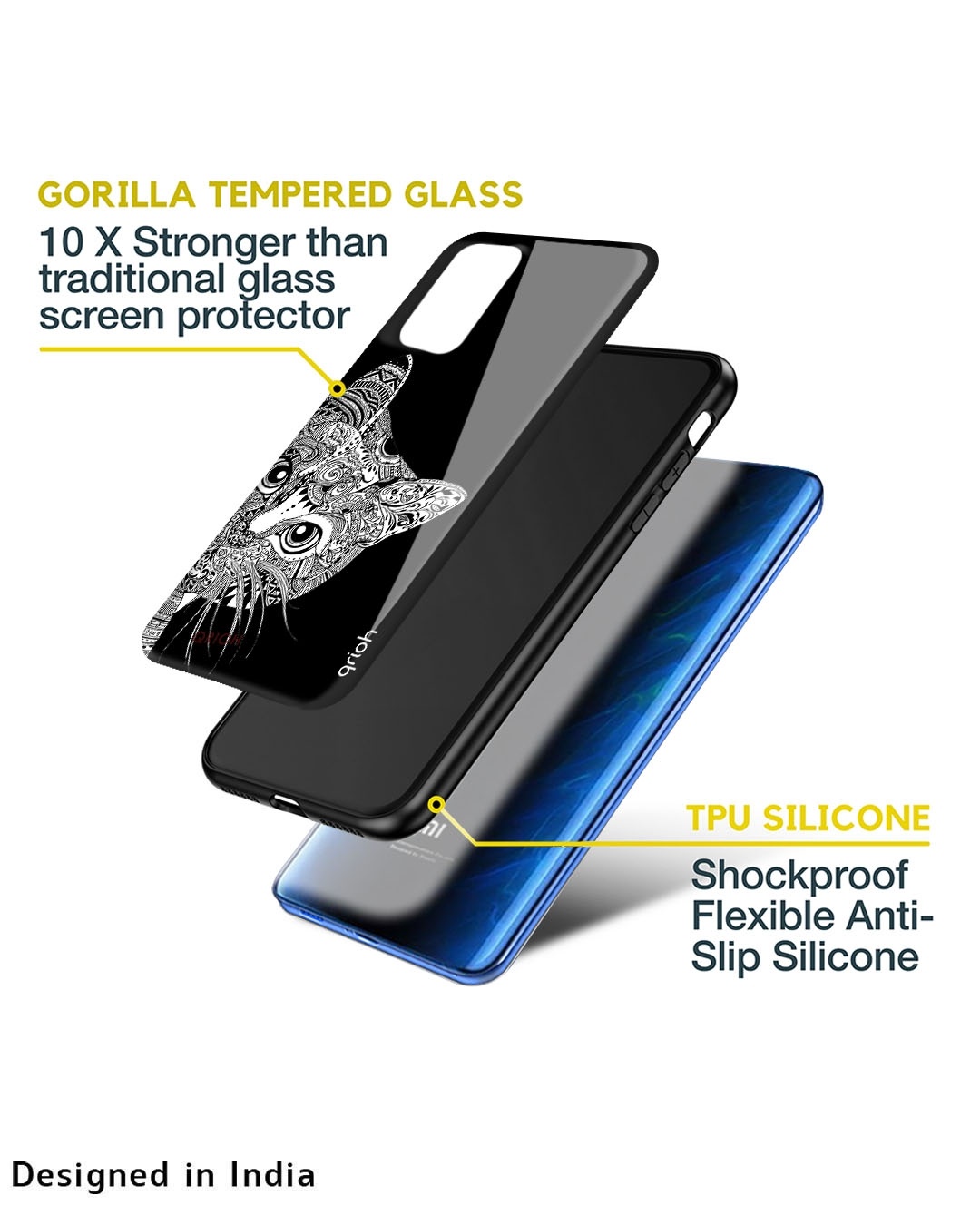 Shop Kitten Mandala Printed Premium Glass Case for Redmi Note 11 SE (Shock Proof,Scratch Resistant)-Design