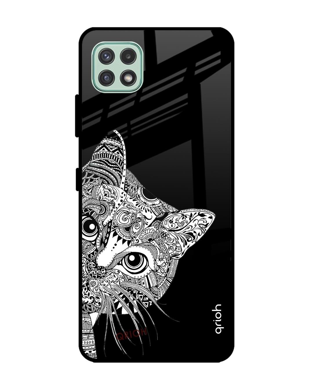 Shop Kitten Mandala Printed Premium Glass Cover For  A22 5G(Impact Resistant, Matte Finish)-Front