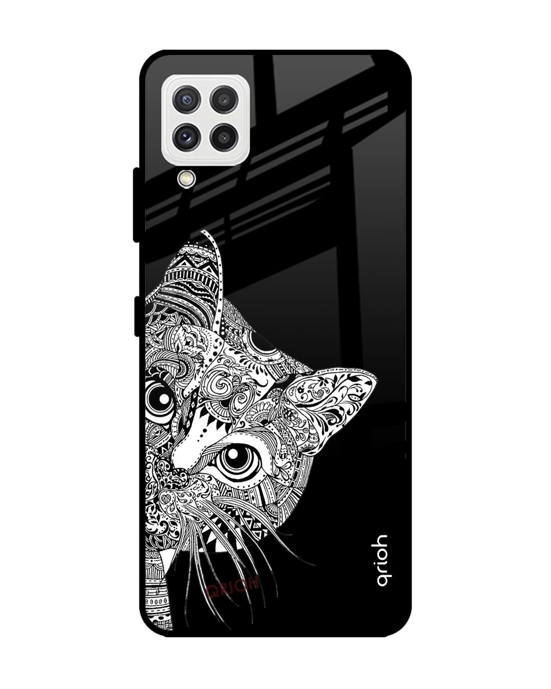 Shop Kitten Mandala Printed Premium Glass Cover For  A22(Impact Resistant, Matte Finish)-Front
