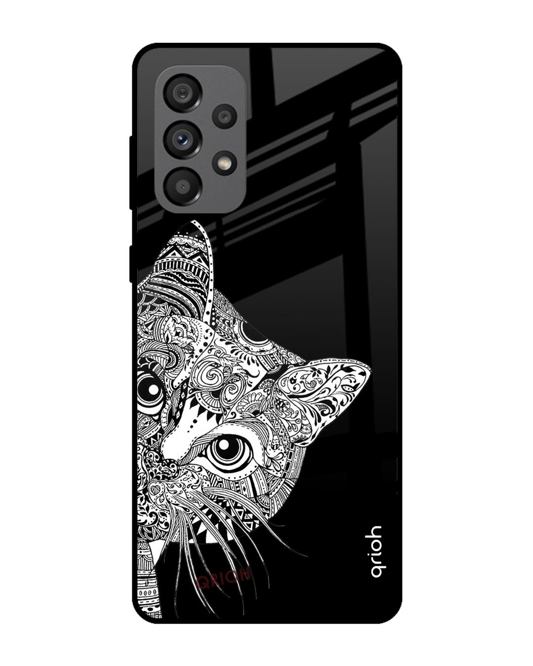 Shop Kitten Mandala Printed Premium Glass Cover For  A73 5G(Impact Resistant, Matte Finish)-Front