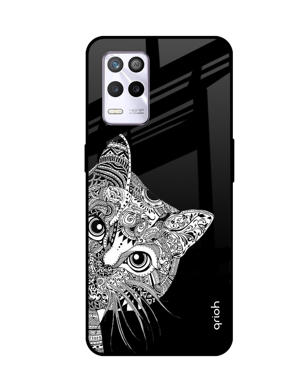 Shop Kitten Mandala Printed Premium Glass Cover for Realme 9 5G (Shock Proof, Scratch Resistant)-Front