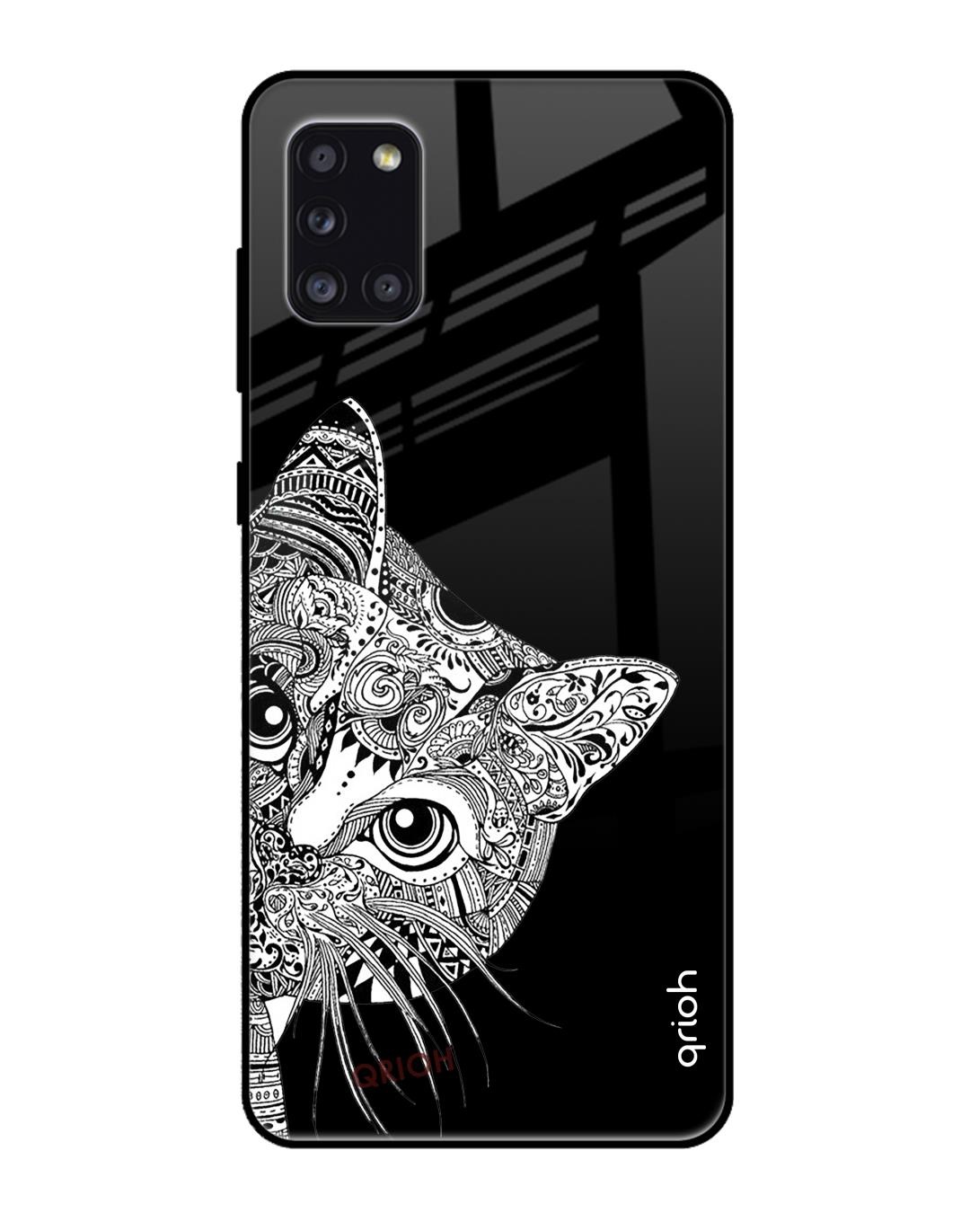 Shop Kitten Mandala Printed Premium Glass Cover For Samsung Galaxy A31(Impact Resistant, Matte Finish)-Back
