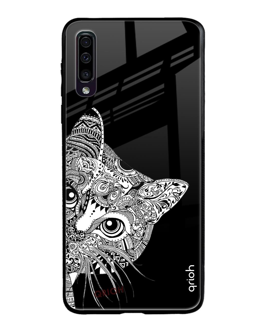 Shop Kitten Mandala Printed Premium Glass Cover For Samsung Galaxy A50(Impact Resistant, Matte Finish)-Back