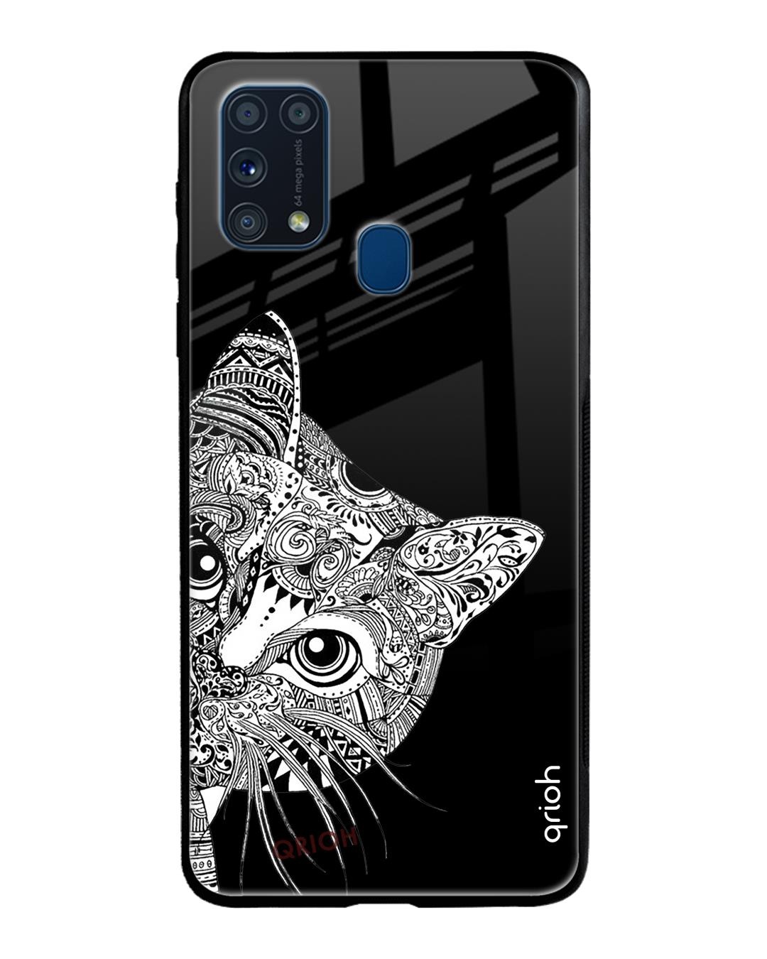 Shop Kitten Mandala Printed Premium Glass Cover For Samsung Galaxy M31(Impact Resistant, Matte Finish)-Front