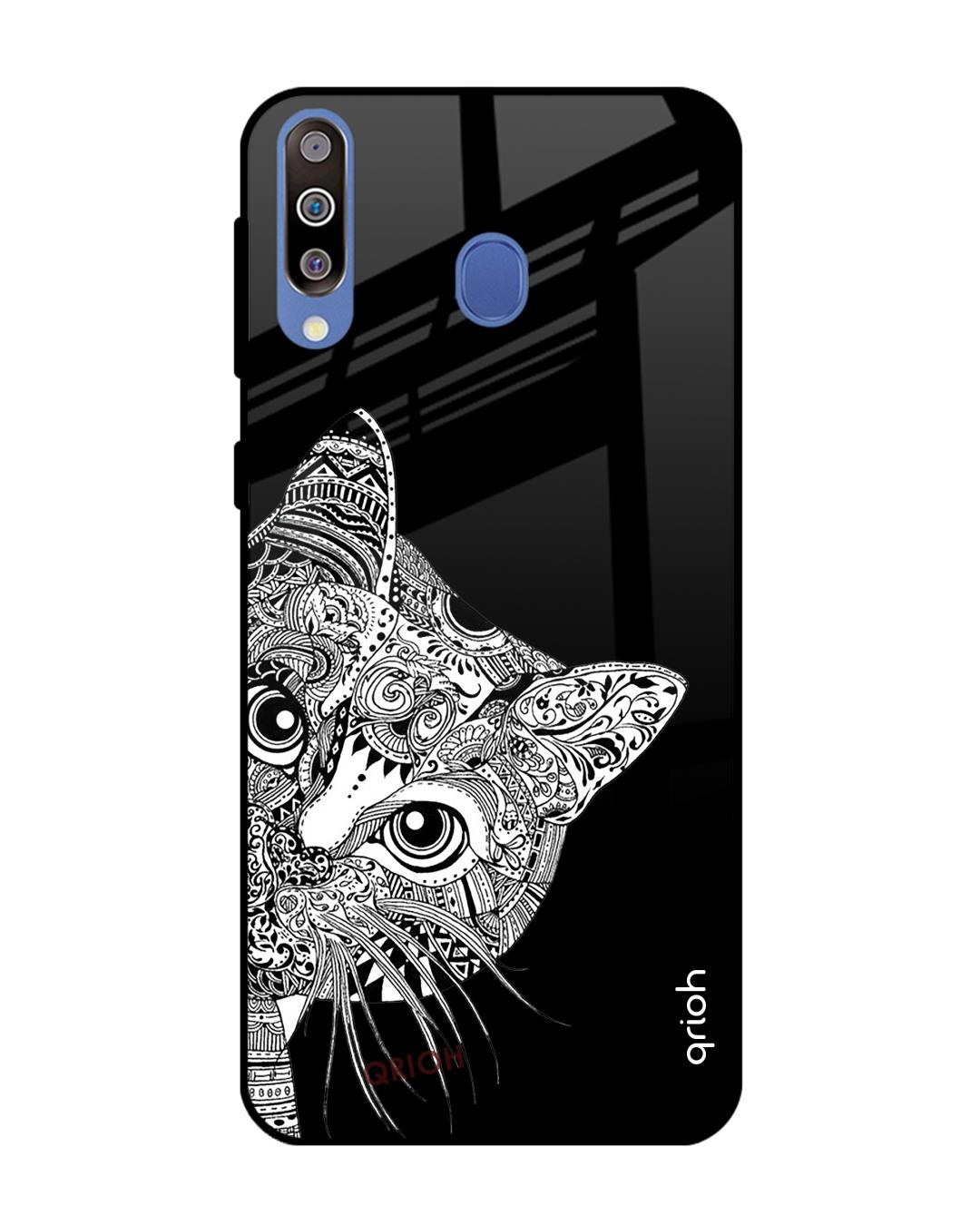 Shop Kitten Mandala Printed Premium Glass Cover For Samsung Galaxy M40(Impact Resistant, Matte Finish)-Front