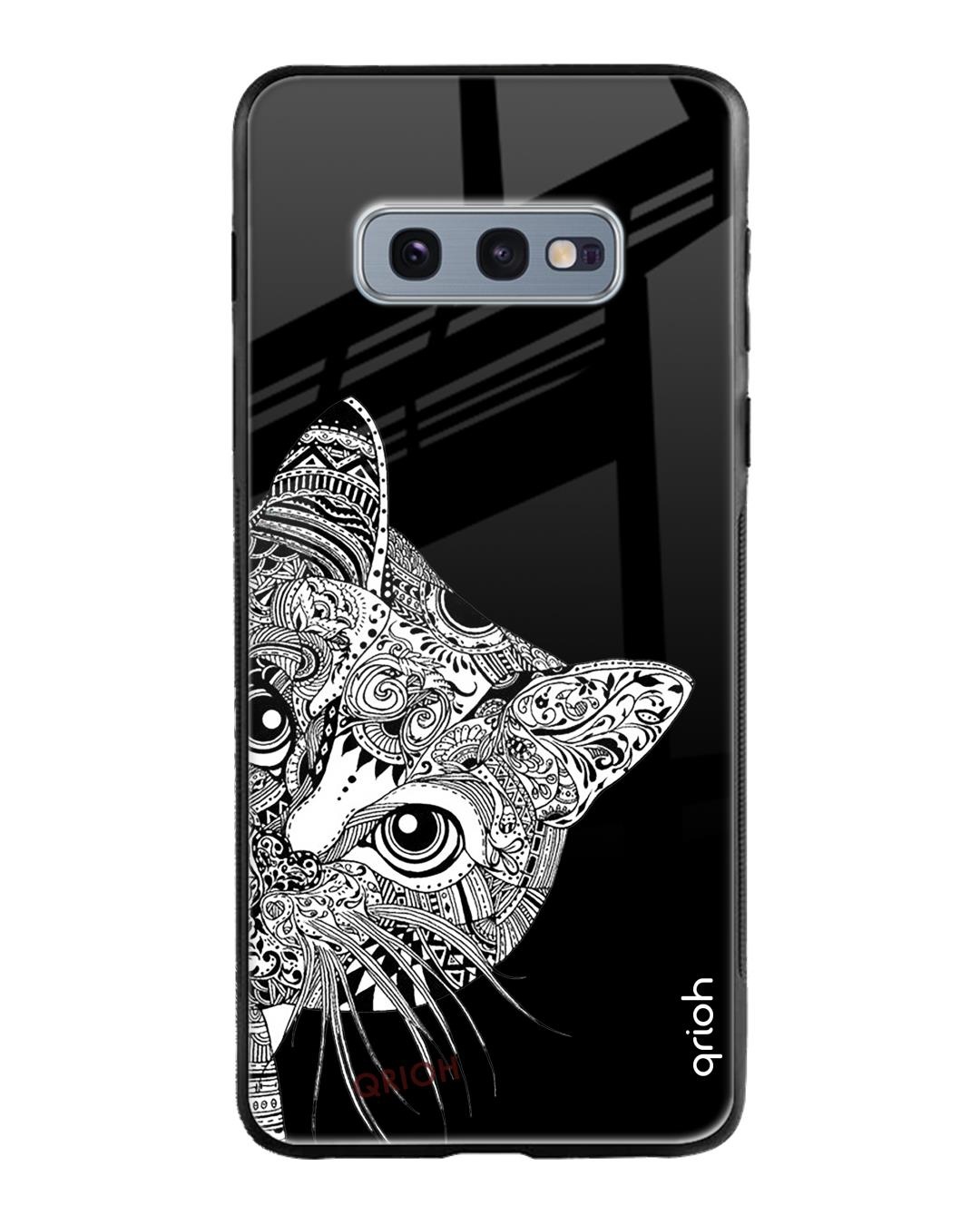 Shop Kitten Mandala Printed Premium Glass Cover For Samsung Galaxy S10E(Impact Resistant, Matte Finish)-Back