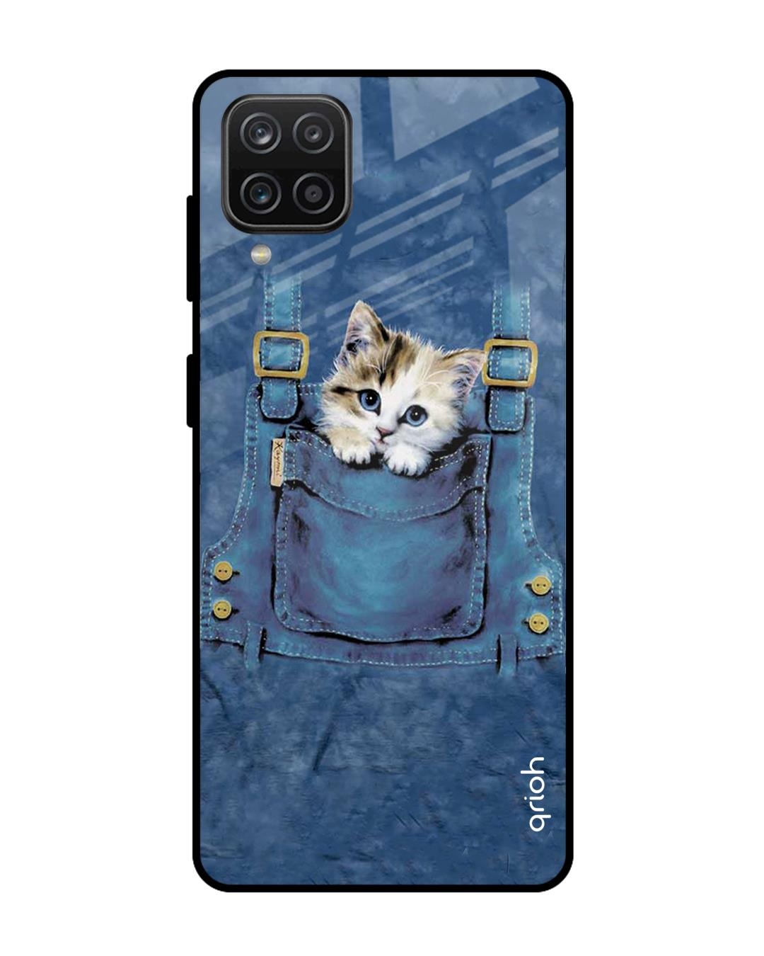 Shop Kitty In Pocket Printed Premium Glass Cover For  A12(Impact Resistant, Matte Finish)-Front