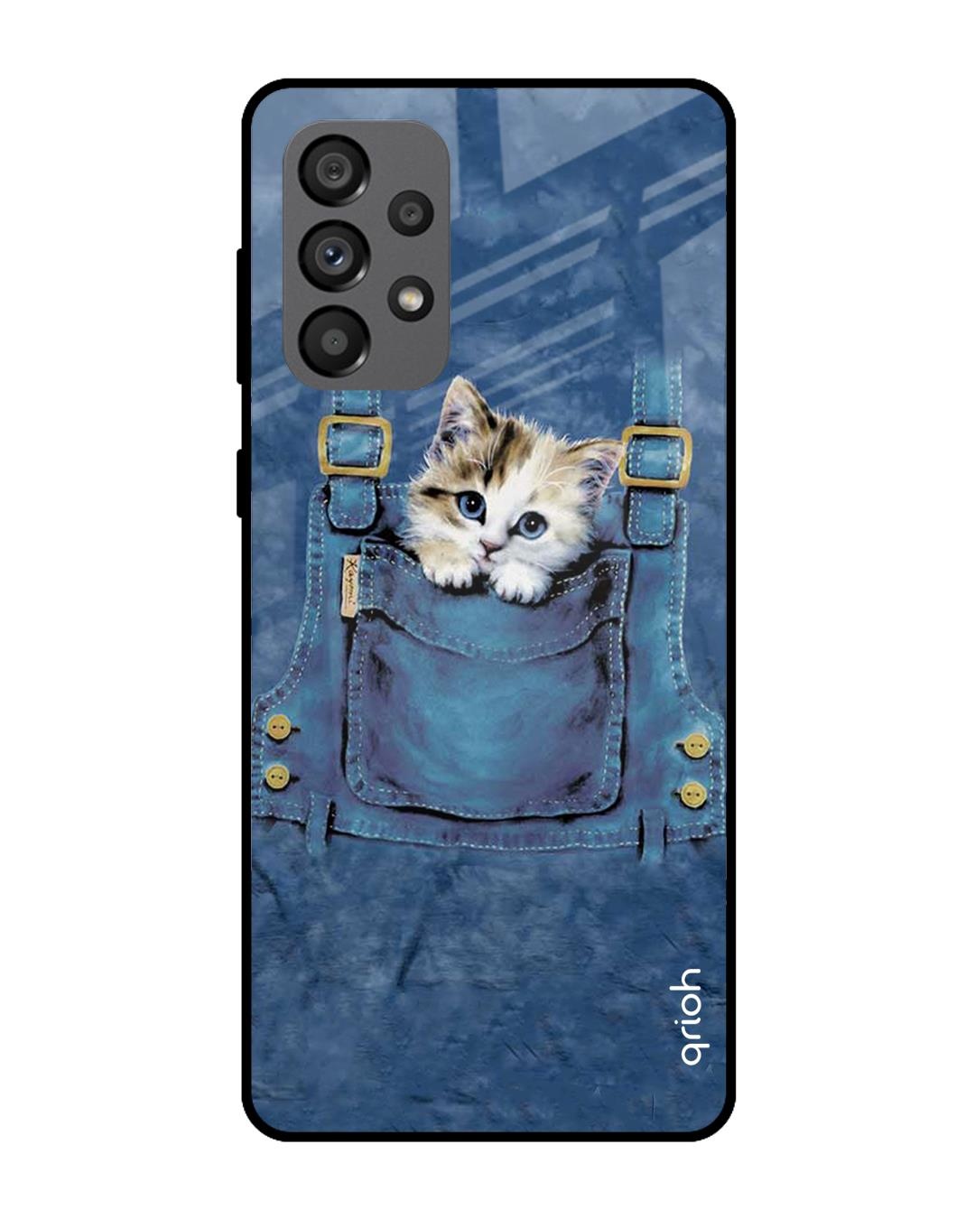 Shop Kitty In Pocket Printed Premium Glass Cover For  A73 5G(Impact Resistant, Matte Finish)-Front