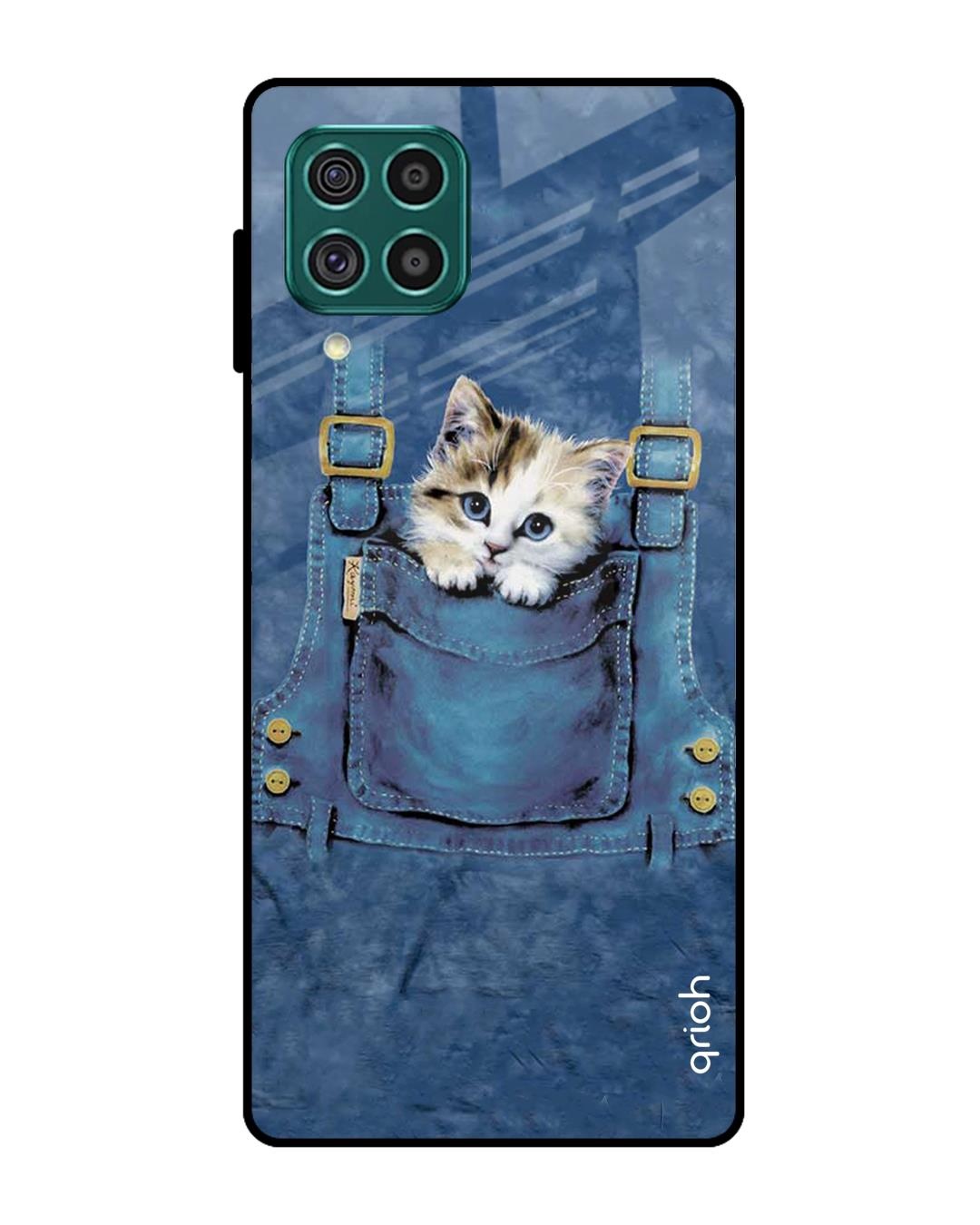 Shop Kitty In Pocket Printed Premium Glass Cover For  F62(Impact Resistant, Matte Finish)-Front