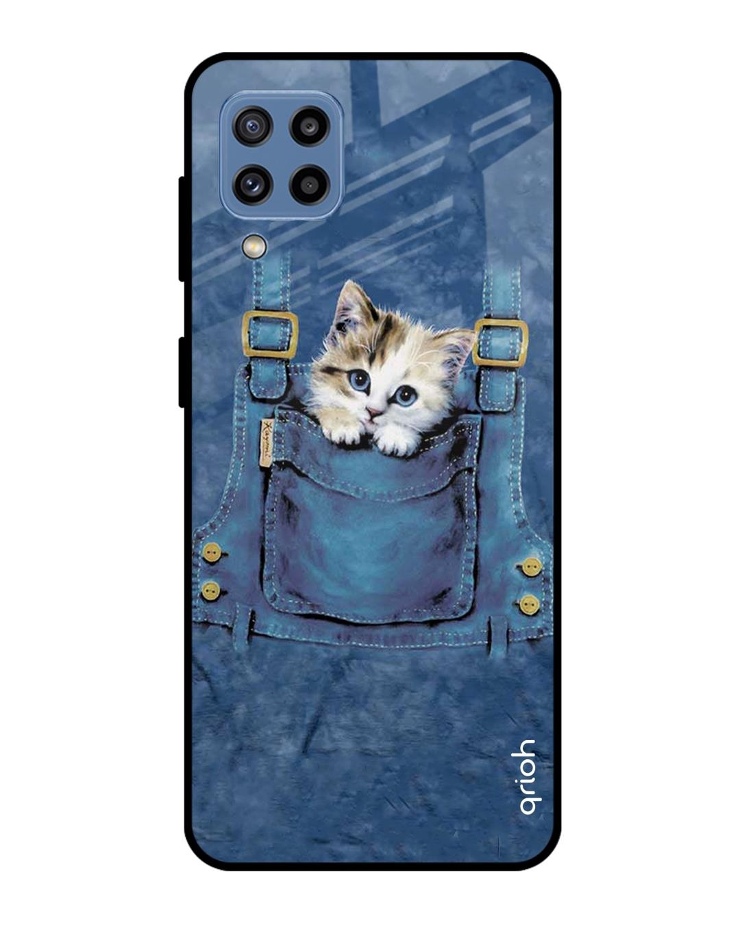 Shop Kitty In Pocket Printed Premium Glass Cover For  M32(Impact Resistant, Matte Finish)-Back