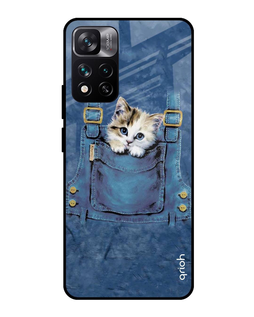 Shop Kitty In Pocket Printed Premium Glass Cover For Mi 11i HyperCharge (Impact Resistant, Matte Finish)-Front